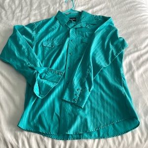 Large sea foam wrangler pearl snap bottom up